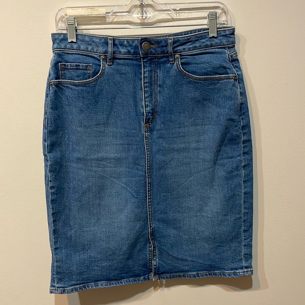 Knee length denim skirt